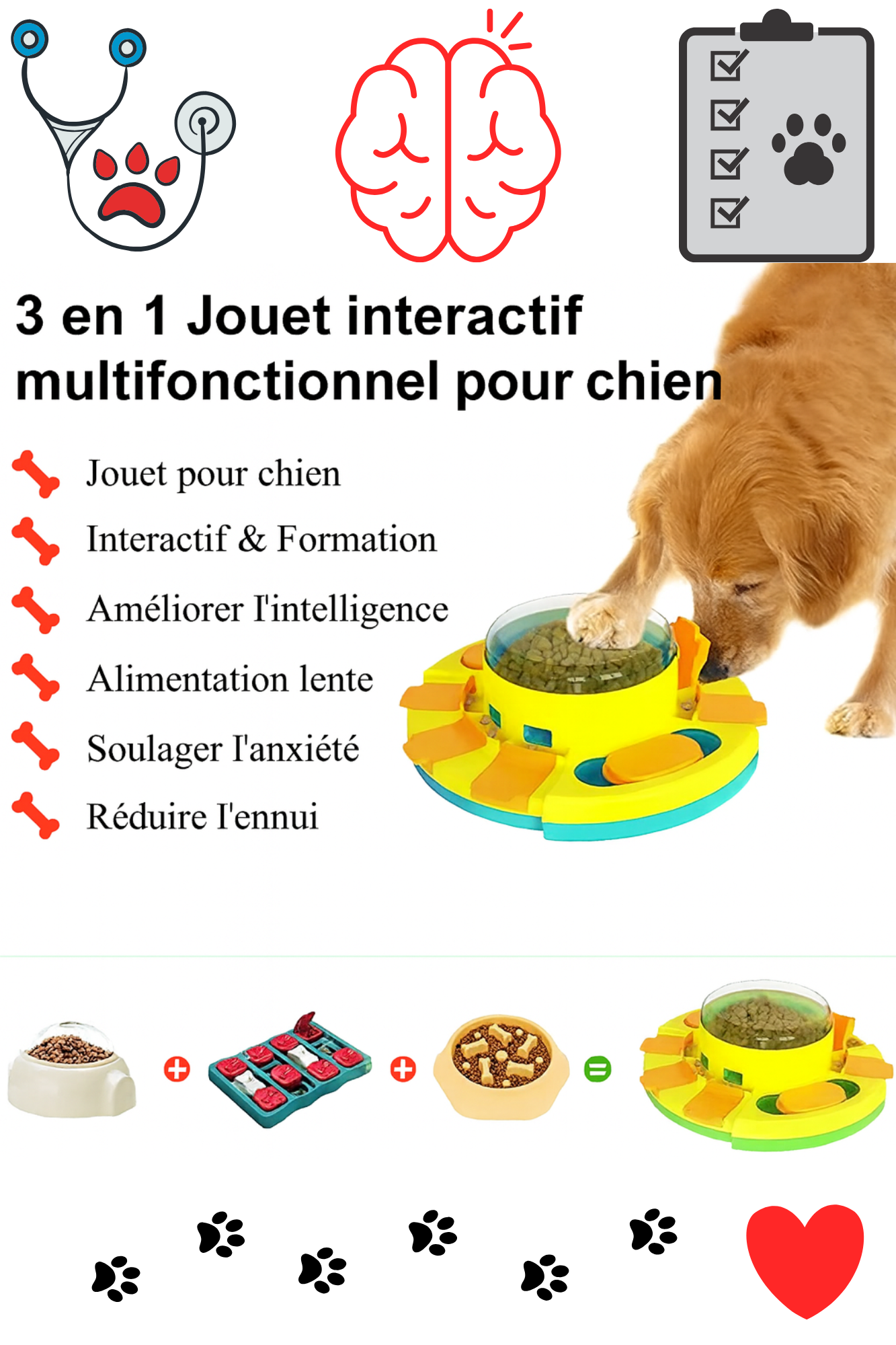 🧡 Jouet Interactif Multifonctionnel 3-en-1 pour Chien