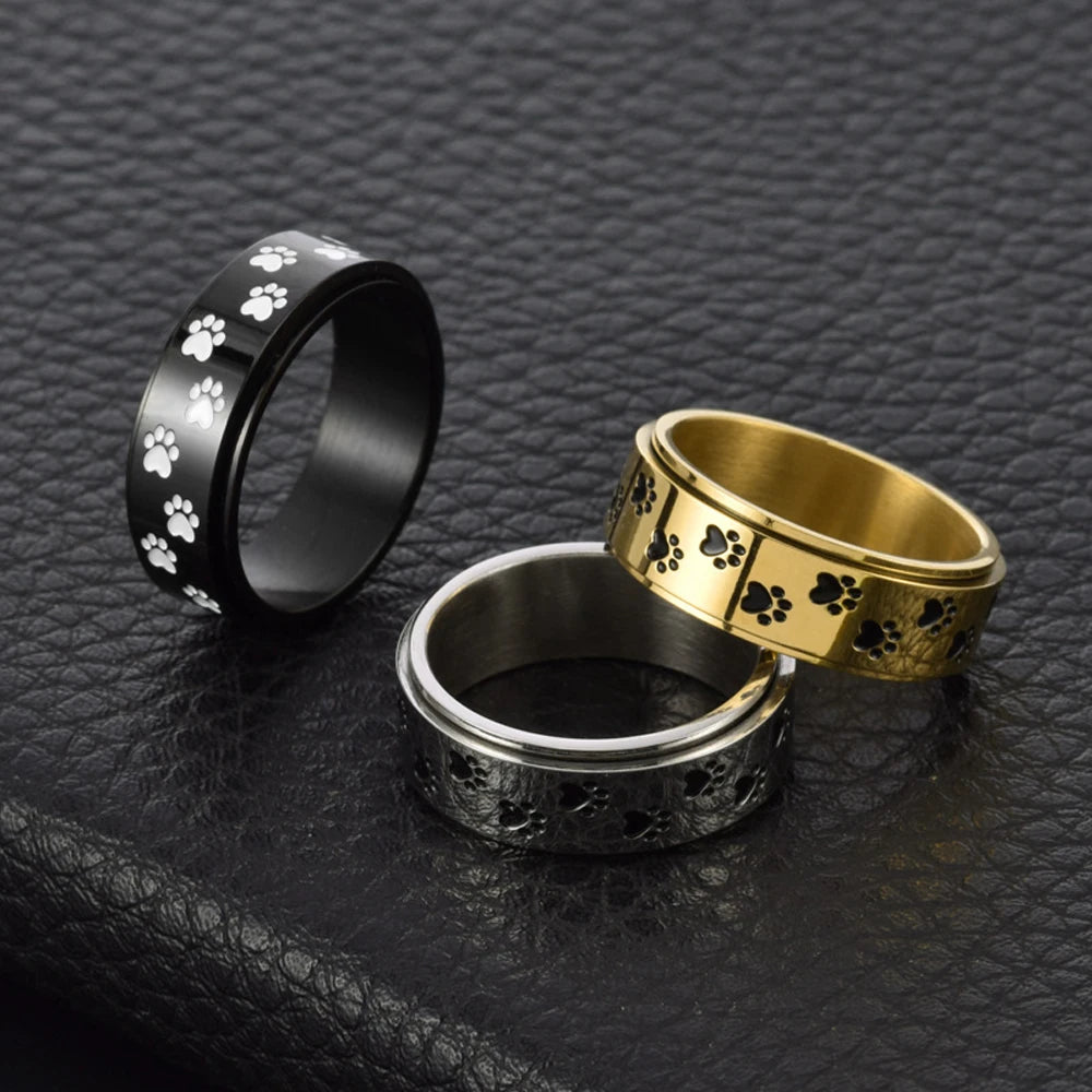 Bague Anti-Stress Rotative Empreinte de Patte — Pour Lui