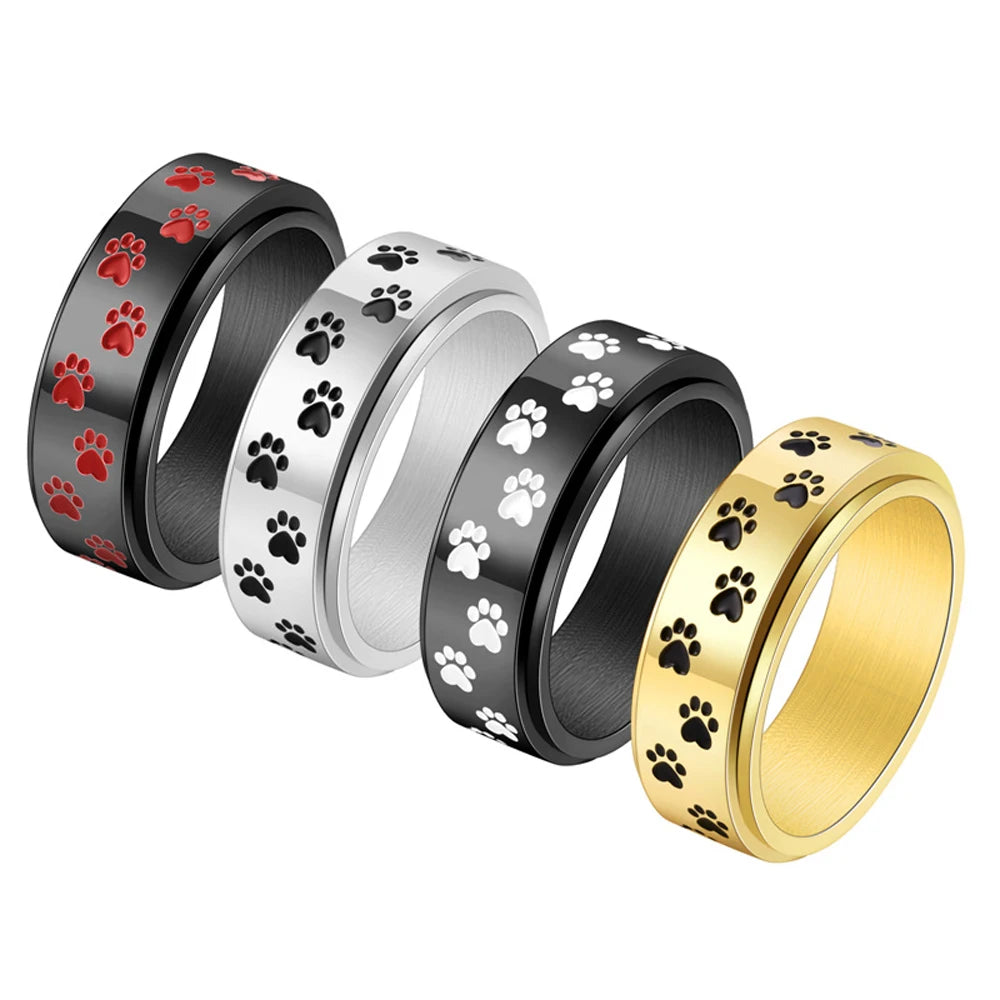 Bague Anti-Stress Rotative Empreinte de Patte — Pour Lui