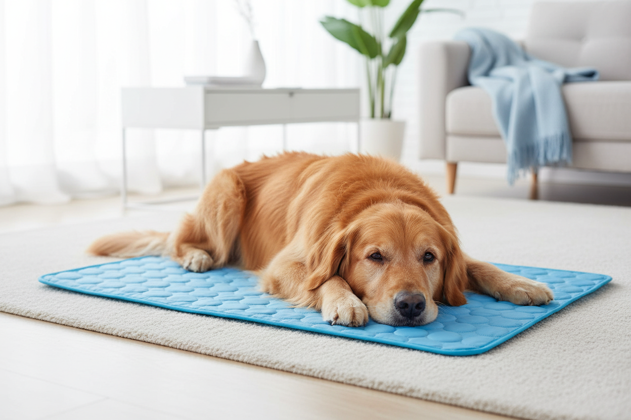 Chien détendu sur le vrai tapis bleu