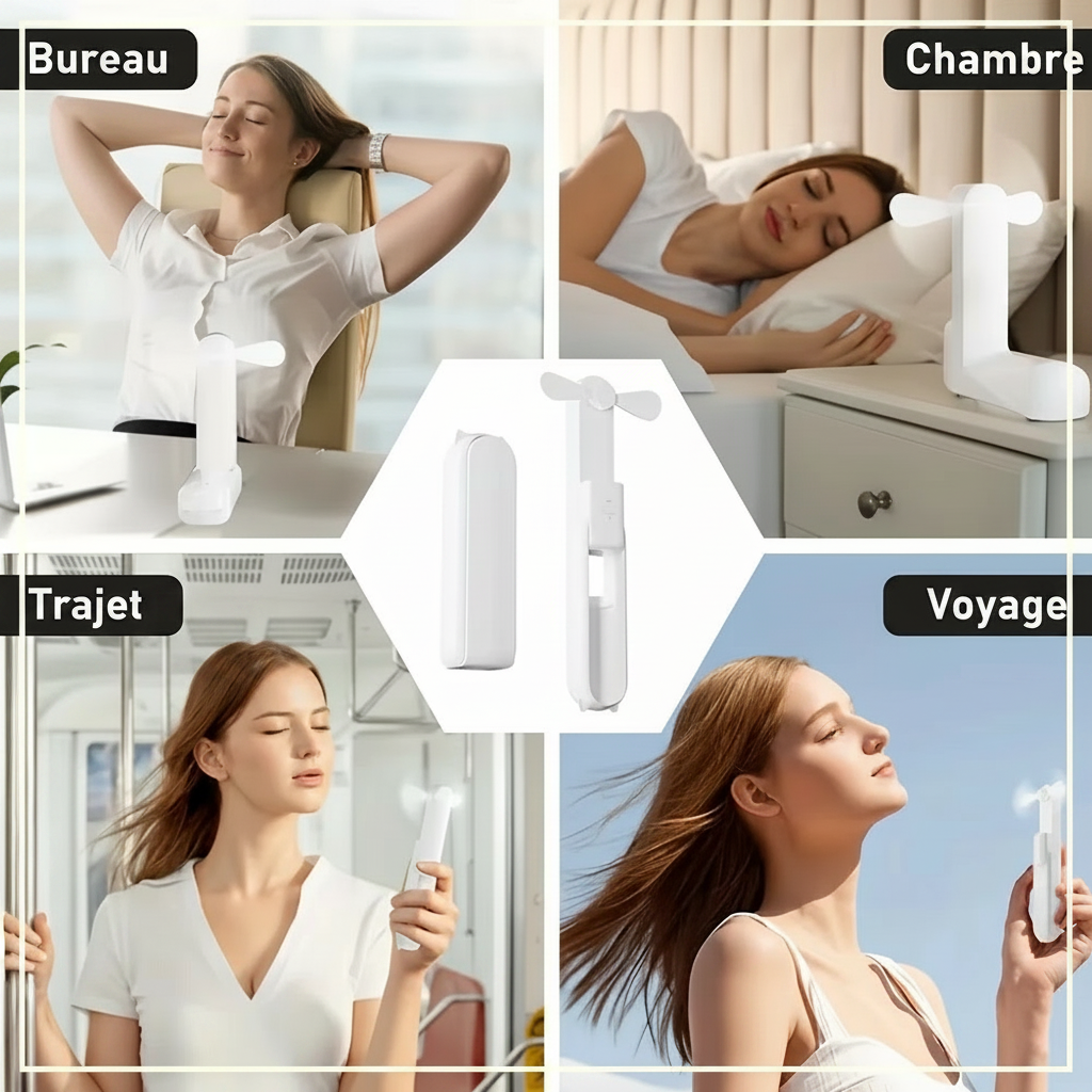 Mini Ventilateur Portable 3 Vitesses + Batterie Externe Rechargeable